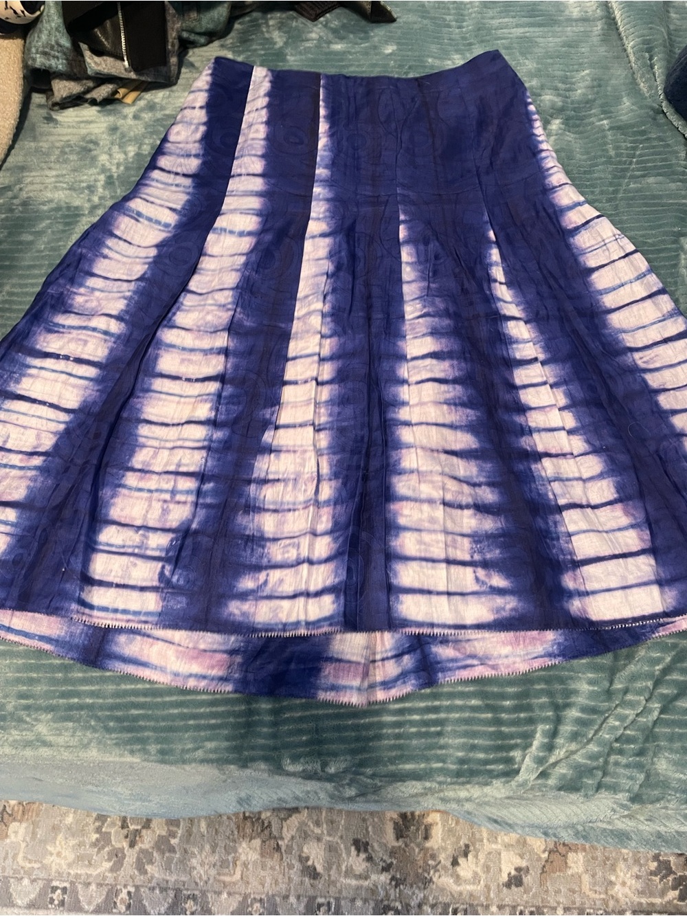 Tory Burch Blue Tie-Dye Pleated A-Line Women's Skirt - Sz 6, so fresh and twirly